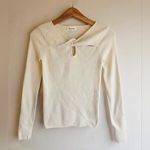 &merci Cream Ribbed Long Sleeve Top